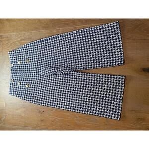 ZARA Navy and White Houndstooth Wide-Leg Pants High Waist Retro Style Waist  M